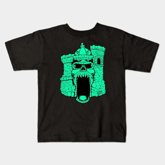 Broskull Logo V.2 Classic Green Castle with Small Name Hidden Kids T-Shirt by CastleBroskull